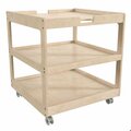 Flash Furniture Bright Beginnings Commercial 3 Shelf Square Space Saving Wooden Mobile Classroom Storage Cart, Locking Caster Wheels, Kid Friendly Design, Natural MK-ME14795-GG